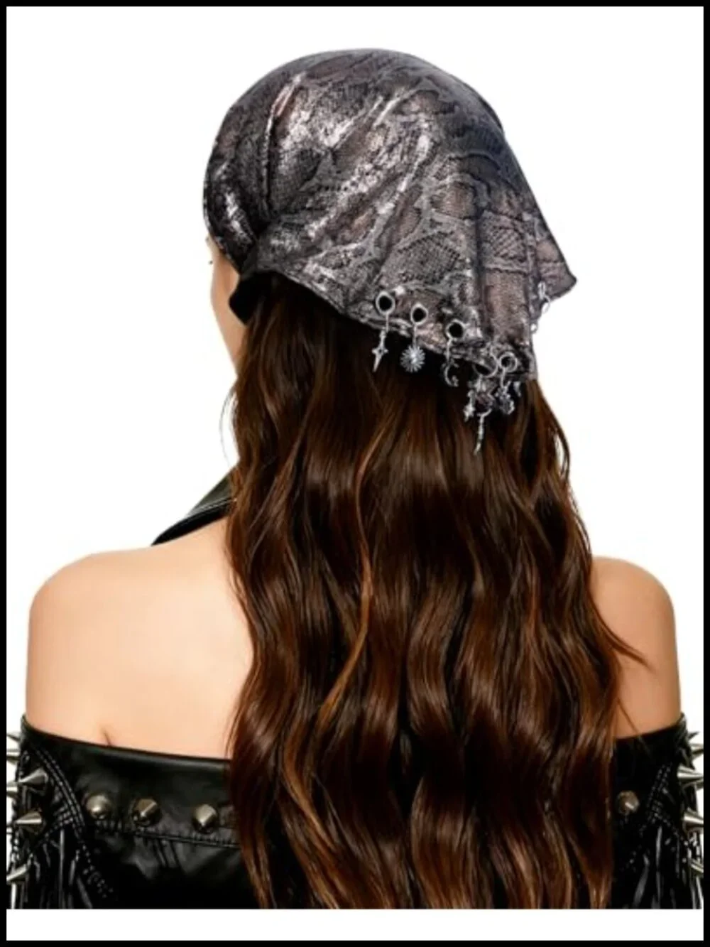 Punk Y2K Triangle Hair Scarf with Metal Charms, Soft & Breathable Headscarf
